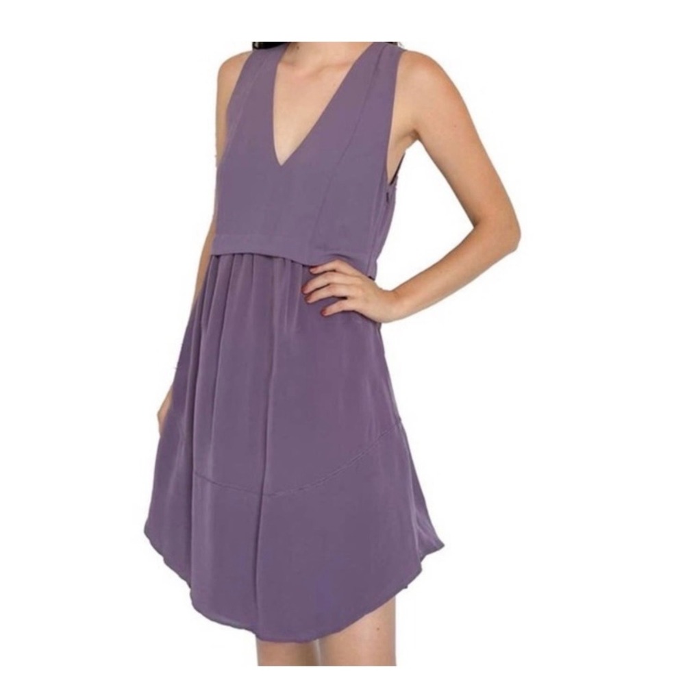 Aritzia Wilfred Vignette 100% Silk Purple V Neck Dress Size 2